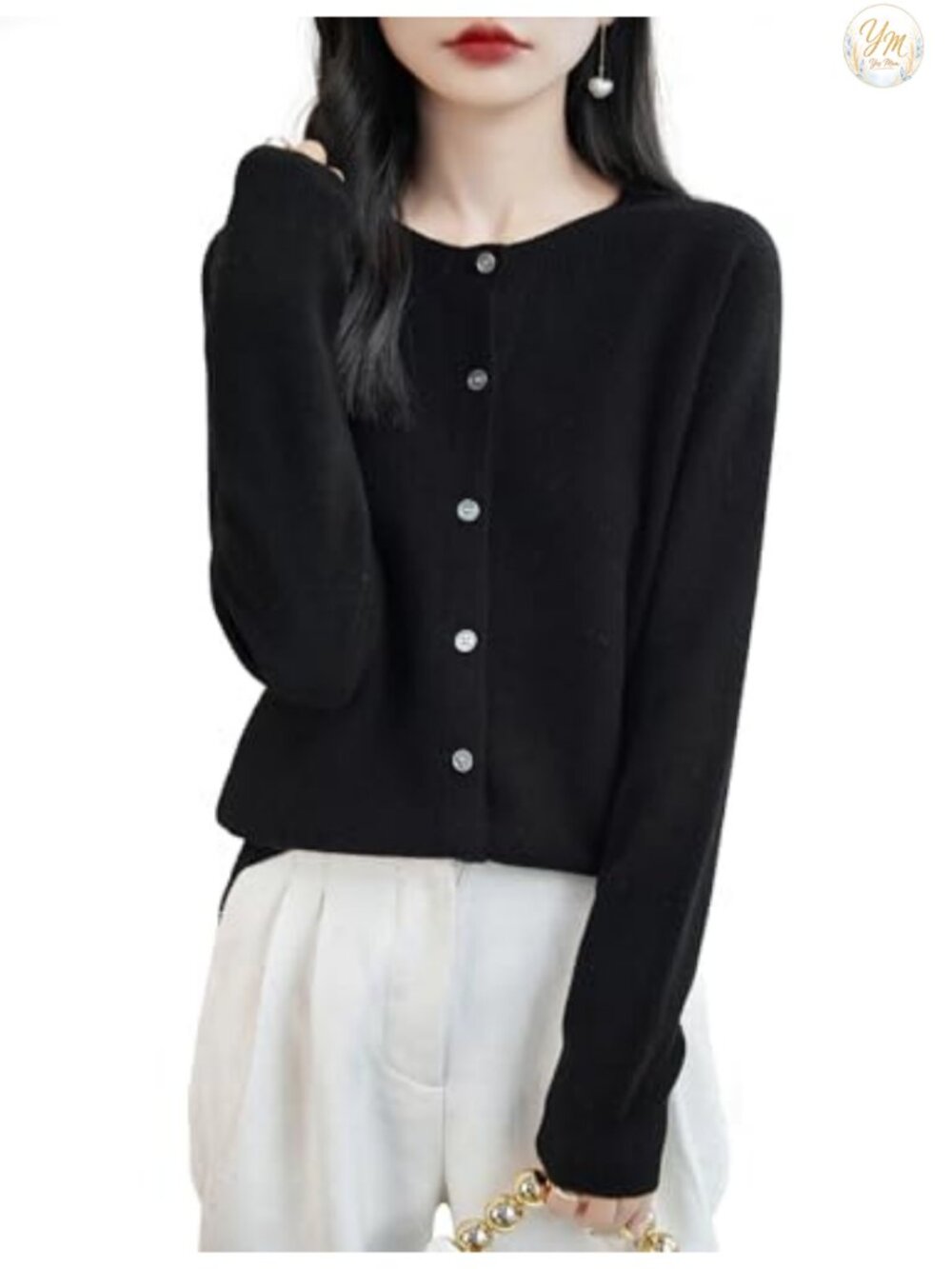 100% Merino Wool Seamless Cardigan Crewneck Long Sleeve Knit Sweater